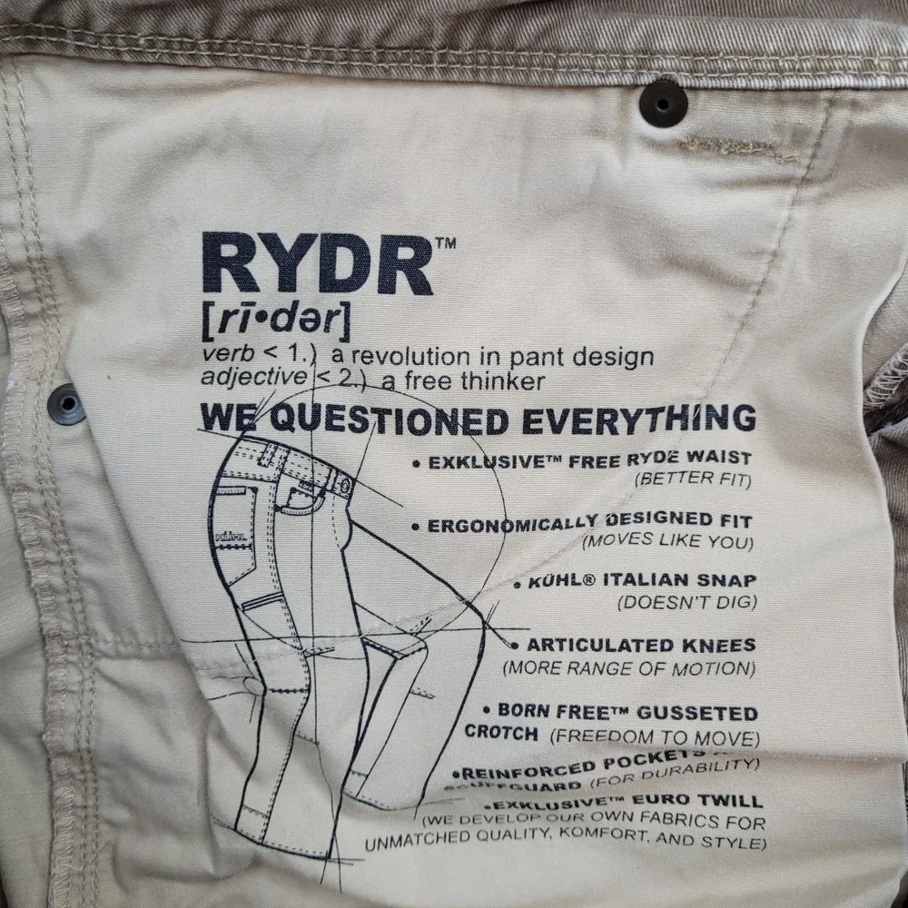 Kuhl Rydr Pants Mens 36x34 Khaki Brown Vintage Patina Dye Articulated Knees